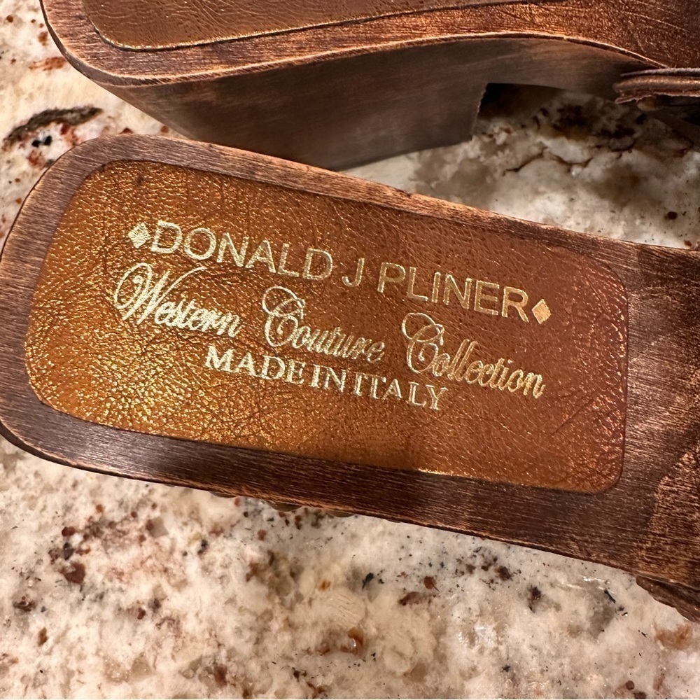 𝅺Donald J Pliner heels clogs slip ons espresso bronze metallic western size 8 - Picture 4 of 13